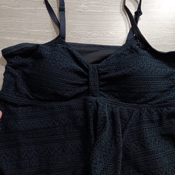 Black‎ Swim Tankini Top Faux Fly Away Front Flowy Ruffled Crochet Size 2XL - Picture 4 of 9